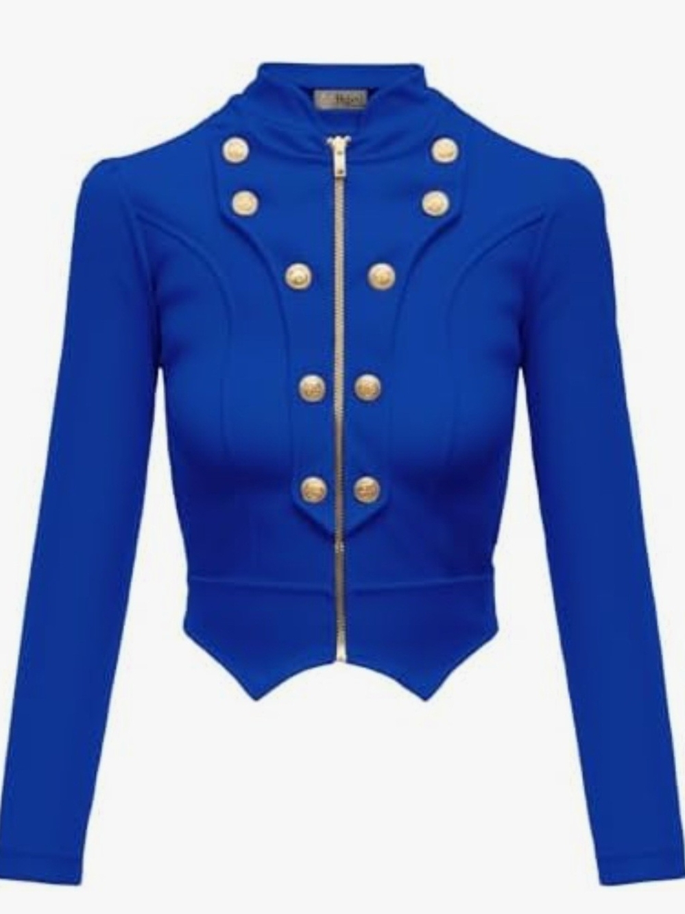 Hybrid & company Royal Blue Military-Style Zip Jacket with Gold Buttons XL